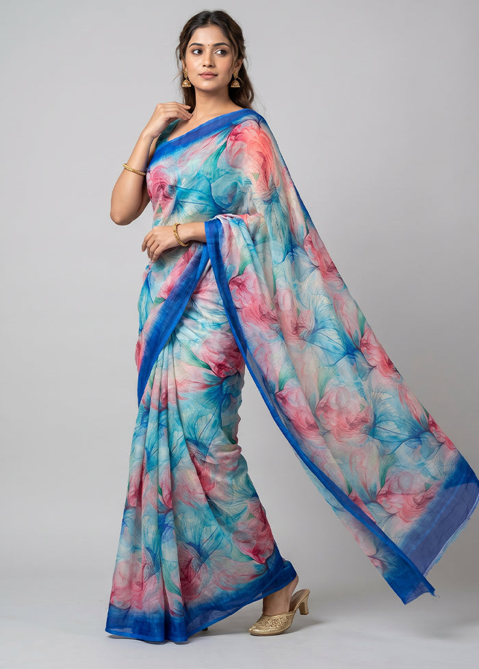 Multicolor Chiffon Silk Saree With Blouse Piece
