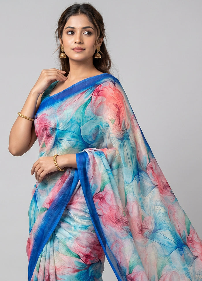 Multicolor Chiffon Silk Saree With Blouse Piece
