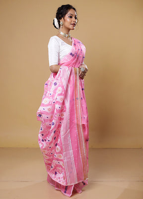Pink Tant Jamdani Saree Without Blouse Piece