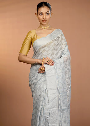 Blue Chiffon Silk Saree With Blouse Piece