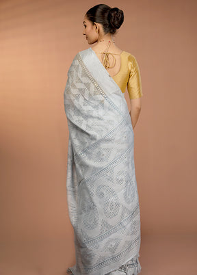 Blue Chiffon Silk Saree With Blouse Piece