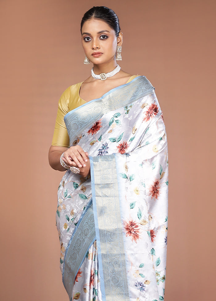 Grey Dupion Silk Saree With Blouse Piece