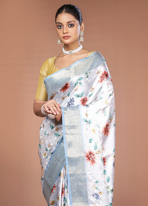 Grey Dupion Silk Saree With Blouse Piece