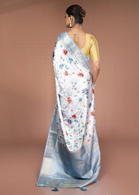 Grey Dupion Silk Saree With Blouse Piece