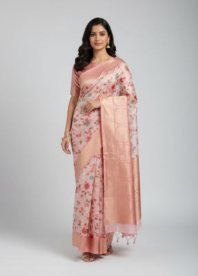 Pink Dupion Silk Saree With Blouse Piece
