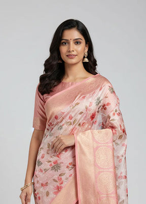 Pink Dupion Silk Saree With Blouse Piece