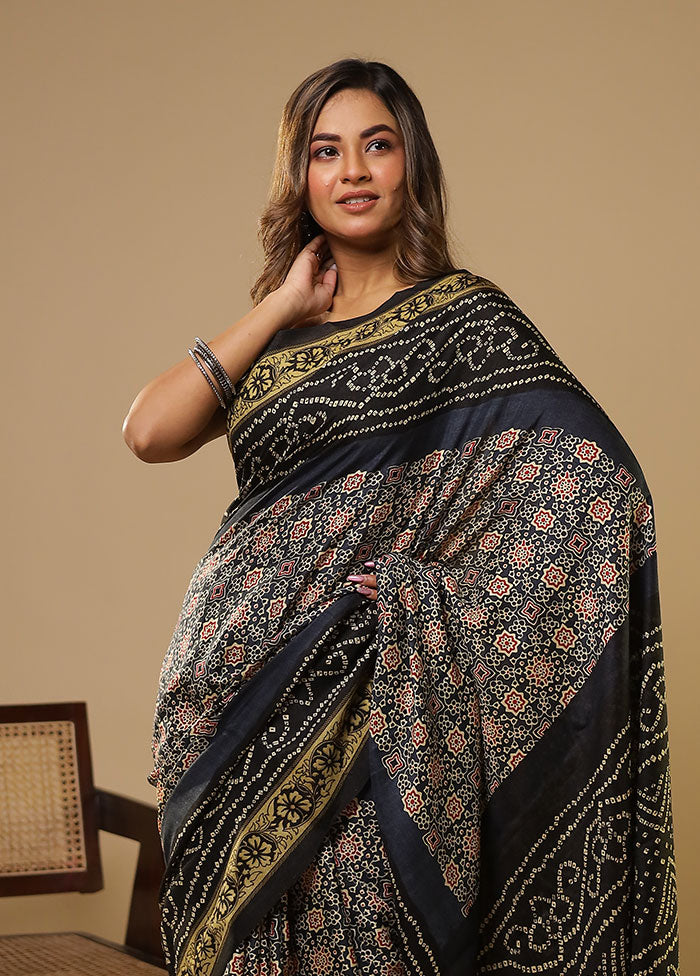 Black Dupion Silk Saree With Blouse Piece