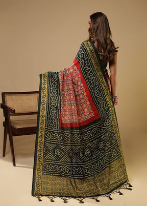 Red Dupion Silk Saree With Blouse Piece