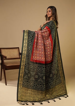 Red Dupion Silk Saree With Blouse Piece