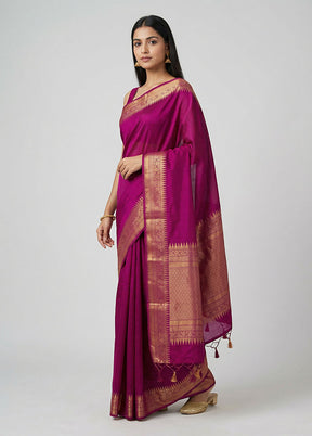 Purple Dupion Silk Saree With Blouse Piece