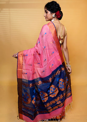 Pink Cotton Saree With Blouse Piece