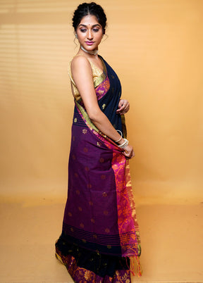 Blue Cotton Saree With Blouse Piece