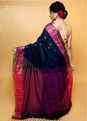 Blue Cotton Saree With Blouse Piece