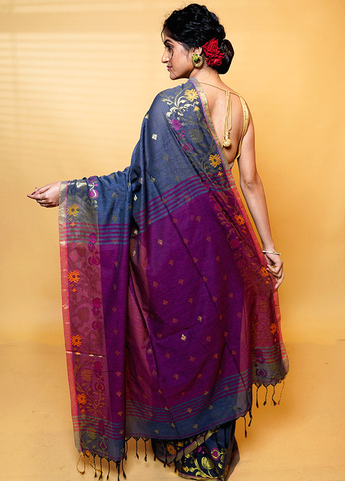 Grey Cotton Saree With Blouse Piece