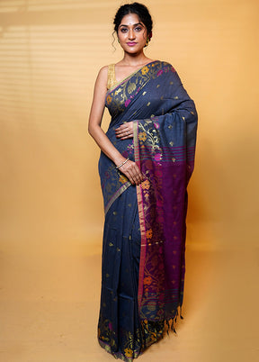 Grey Cotton Saree With Blouse Piece
