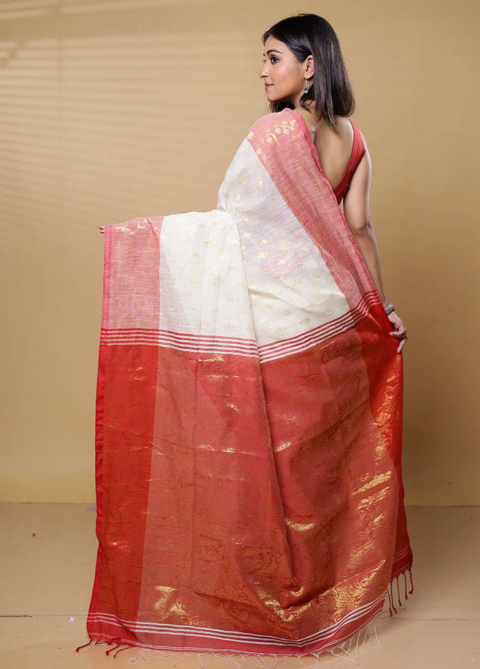 Cream Cotton Saree With Blouse Piece