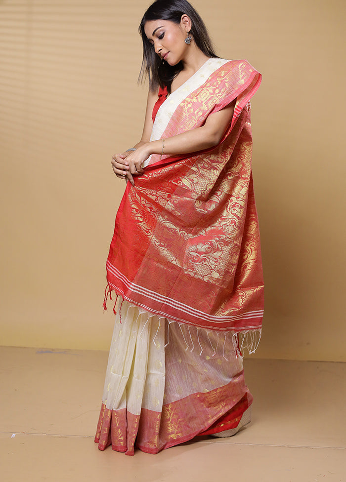 Cream Cotton Saree With Blouse Piece