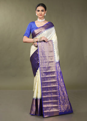 Cream Gadwal Silk Saree Without Blouse Piece