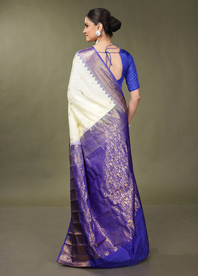 Cream Gadwal Silk Saree Without Blouse Piece