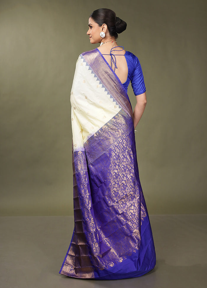 Cream Gadwal Silk Saree Without Blouse Piece