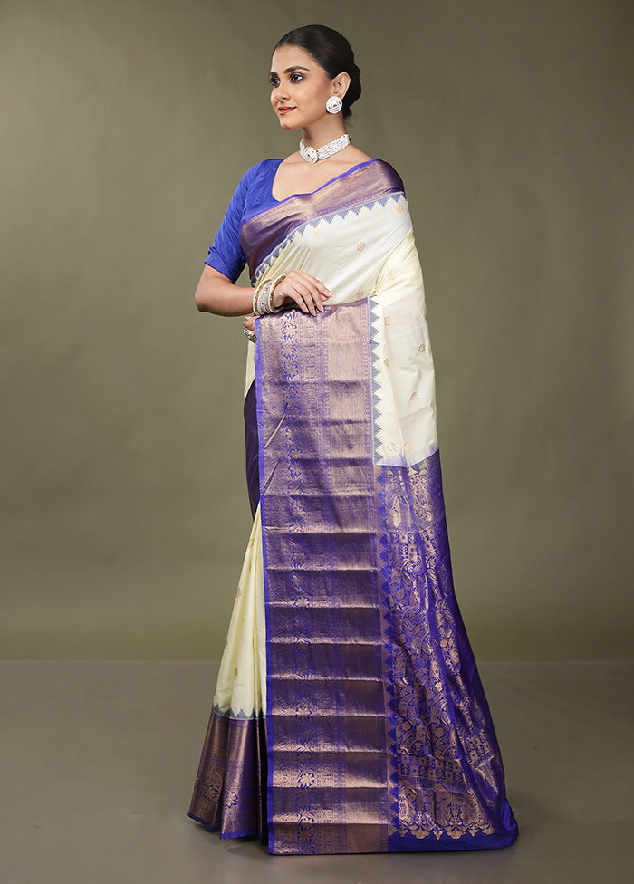 Cream Gadwal Silk Saree Without Blouse Piece