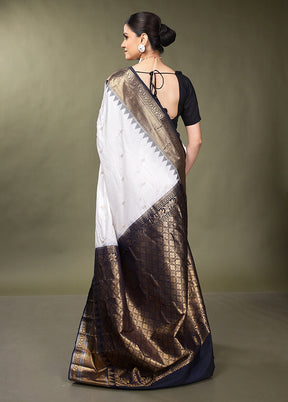 White Gadwal Silk Saree Without Blouse Piece