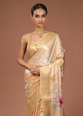 Yellow Dupion Silk Saree With Blouse Piece