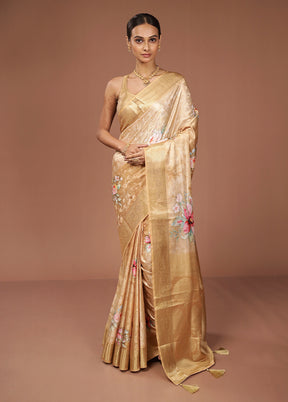 Yellow Dupion Silk Saree With Blouse Piece