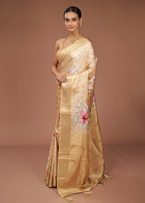 Yellow Dupion Silk Saree With Blouse Piece