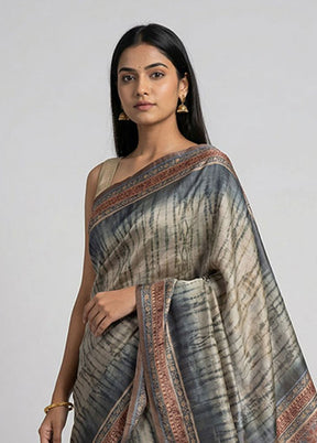 Grey Dupion Silk Saree With Blouse Piece
