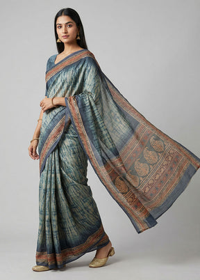 Grey Dupion Silk Saree With Blouse Piece