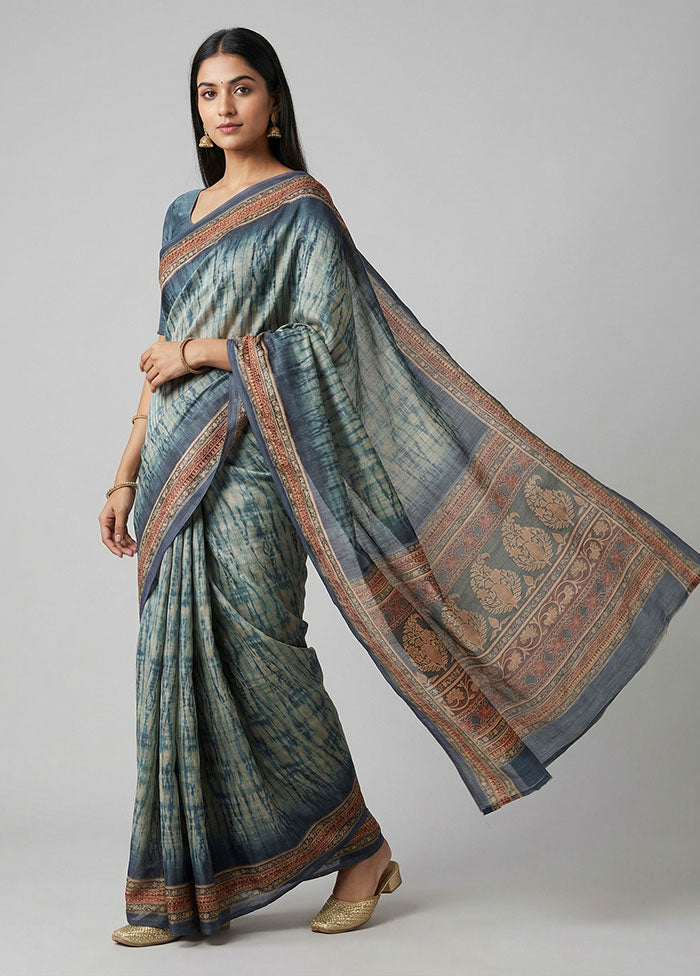 Grey Dupion Silk Saree With Blouse Piece