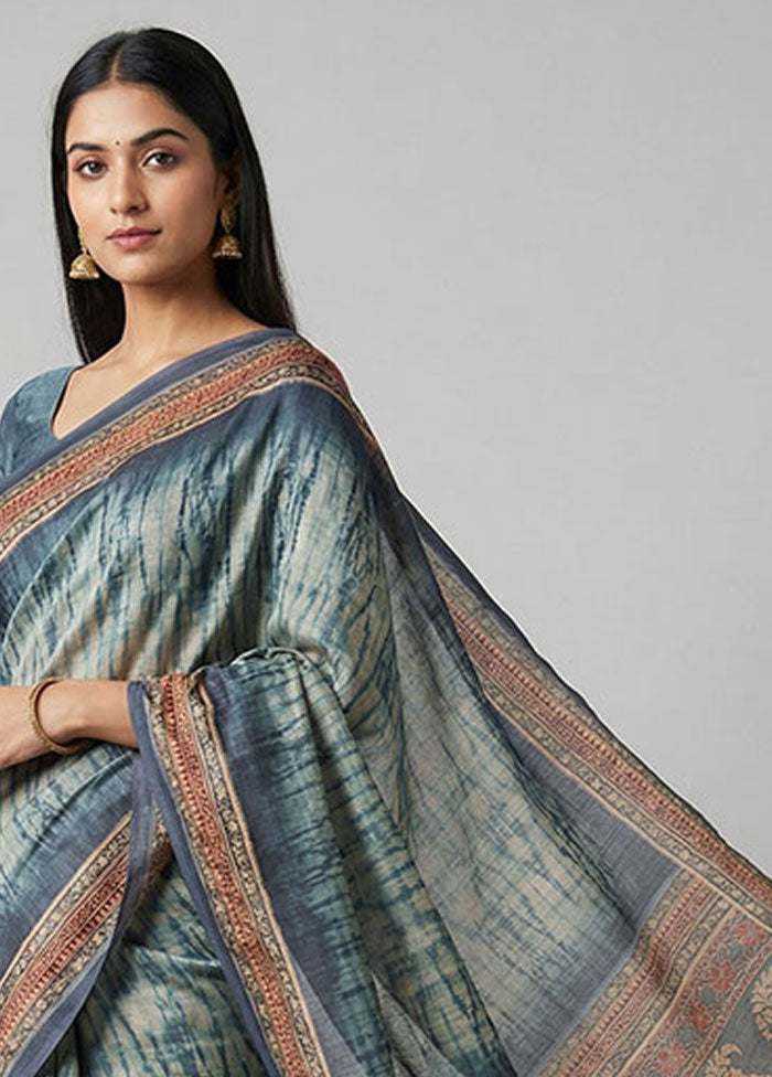Grey Dupion Silk Saree With Blouse Piece