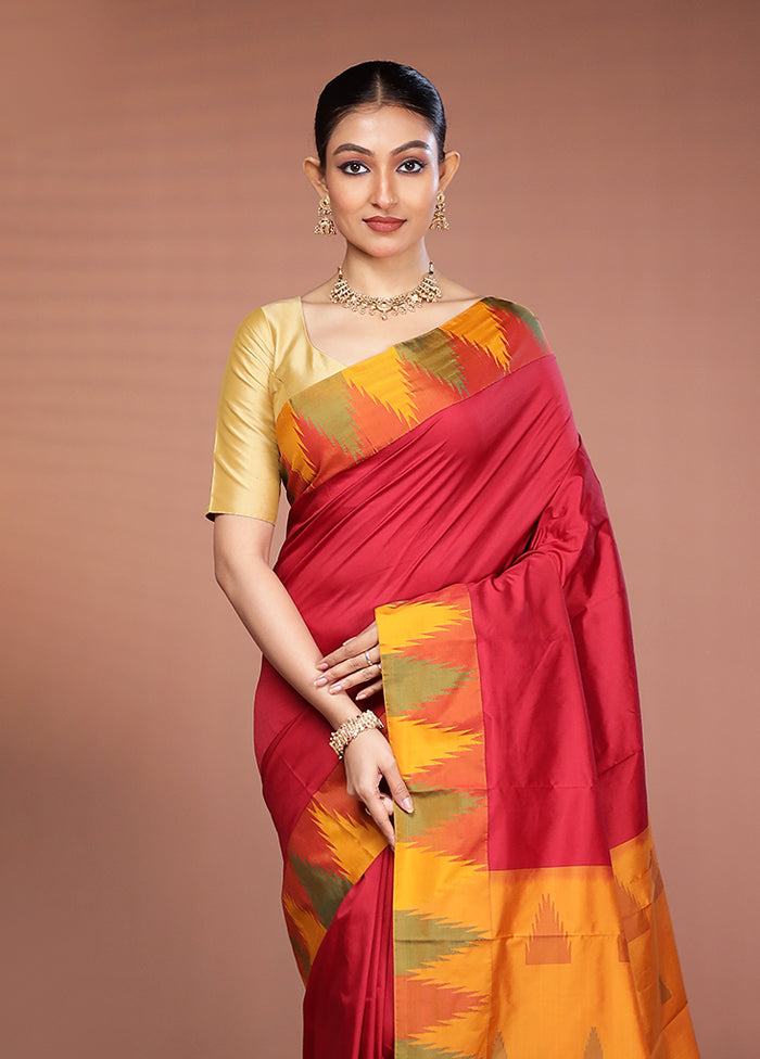 Maroon Kanjivaram Silk Saree With Blouse Piece