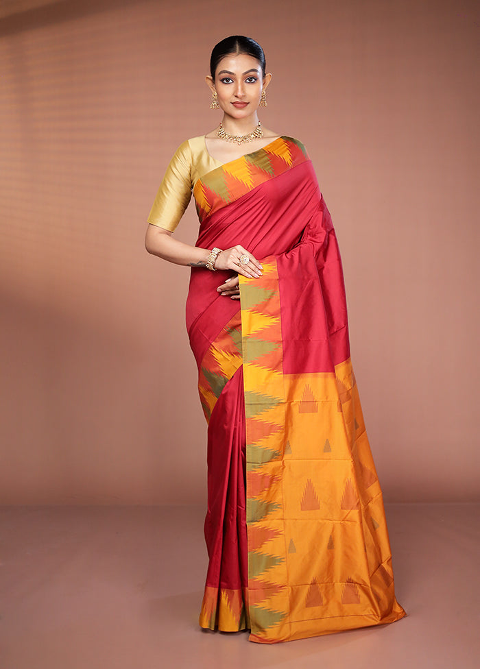 Maroon Kanjivaram Silk Saree With Blouse Piece