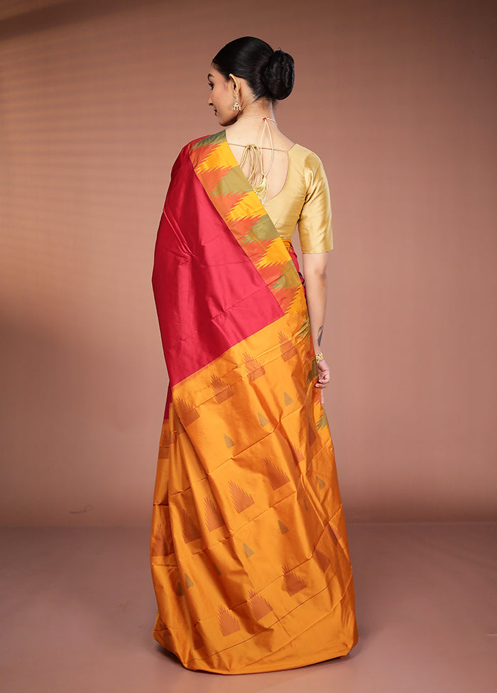 Maroon Kanjivaram Silk Saree With Blouse Piece
