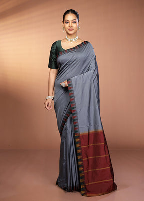 Grey Kanjivaram Silk Saree With Blouse Piece