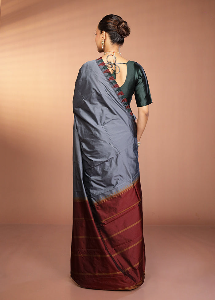 Grey Kanjivaram Silk Saree With Blouse Piece