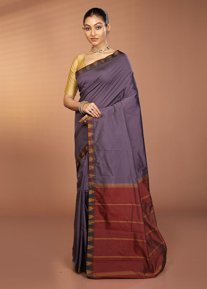 Purple Kanjivaram Silk Saree With Blouse Piece