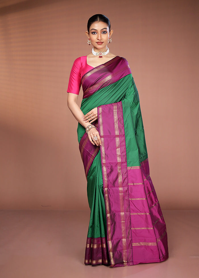 Green Kanjivaram Silk Saree With Blouse Piece