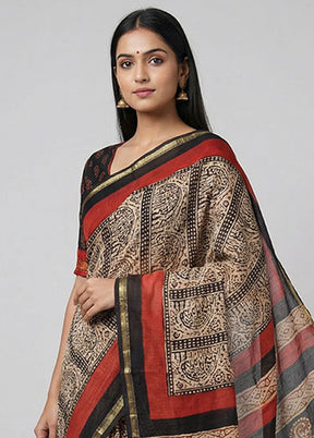 Cream Chanderi Silk Saree With Blouse Piece
