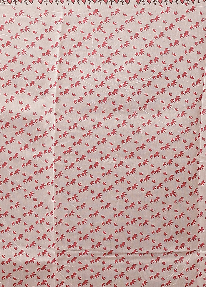 White Chanderi Silk Saree With Blouse Piece