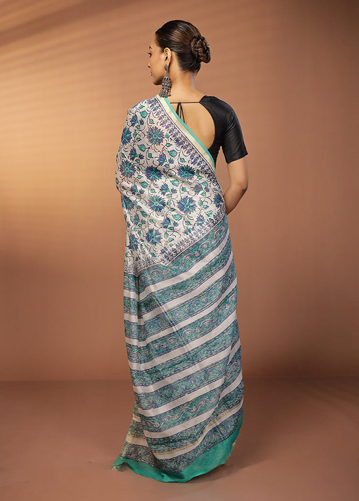 White Chanderi Silk Saree With Blouse Piece