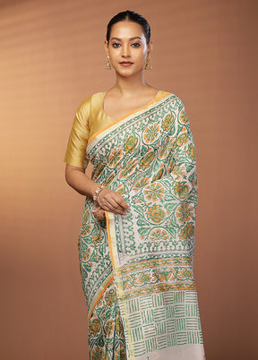 White Chanderi Silk Saree With Blouse Piece