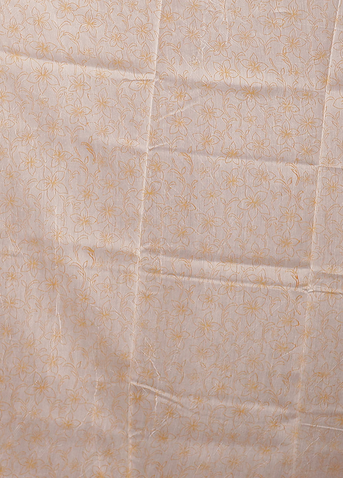 White Chanderi Silk Saree With Blouse Piece