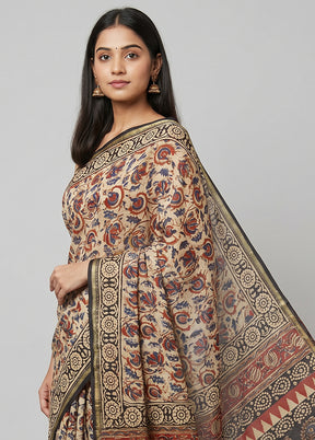 Cream Chanderi Silk Saree With Blouse Piece