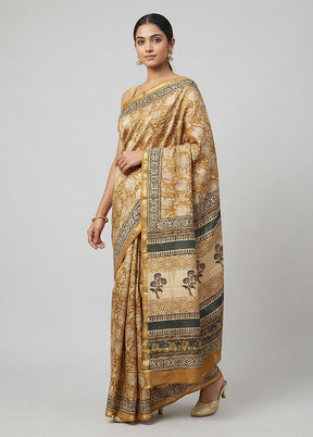 Yellow Chanderi Silk Saree With Blouse Piece