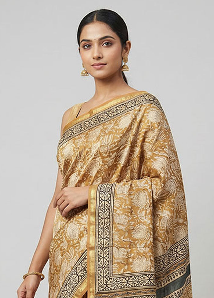 Yellow Chanderi Silk Saree With Blouse Piece