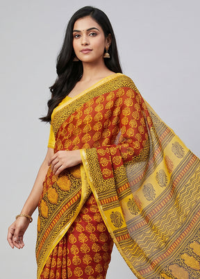 Yellow Chanderi Silk Saree With Blouse Piece