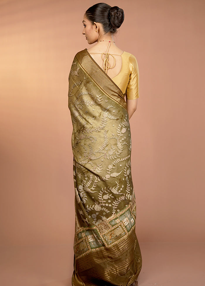 Brown Dupion Silk Saree With Blouse Piece